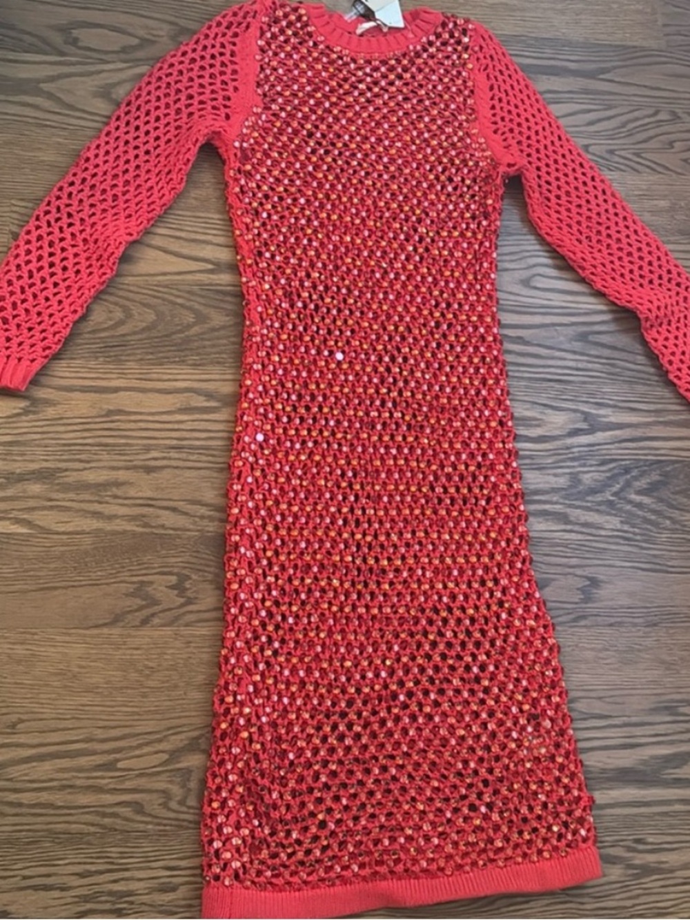Red Sequined Open-Knit Maxi Dress - Women